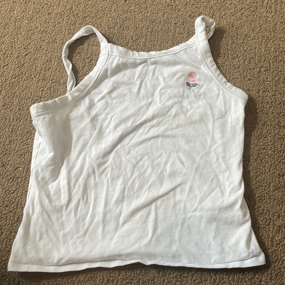 White halter top with stitched flower